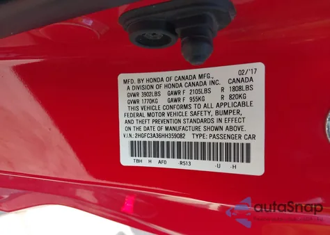 2017 Honda Civic Ex-T from USA, damaged, VIN 2HGFC3A36HH359082